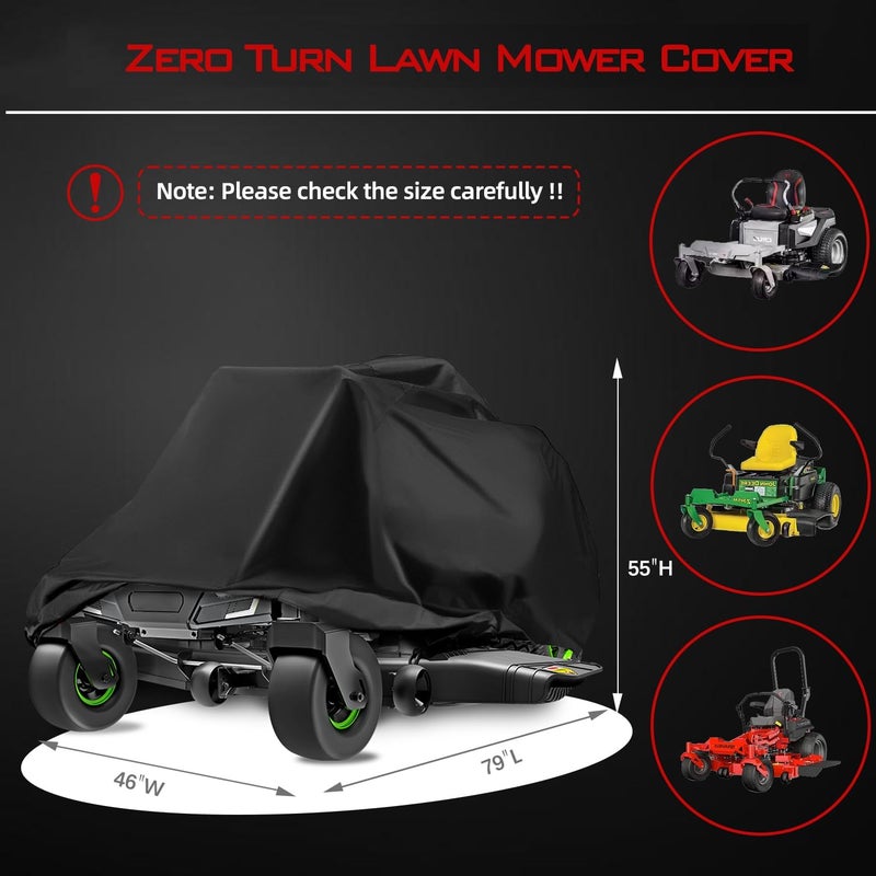 OWEEIO Lawn Mower Cover, Heavy Duty 600D Oxford, Waterproof Outdoor, Weather Resistant, Rip-Proof, Anti-UV, Raing-proof, Sun Block, Heatresistant with 1 Windproof Strap, 1 Storage Bag (Zero-Turn) - Image 2
